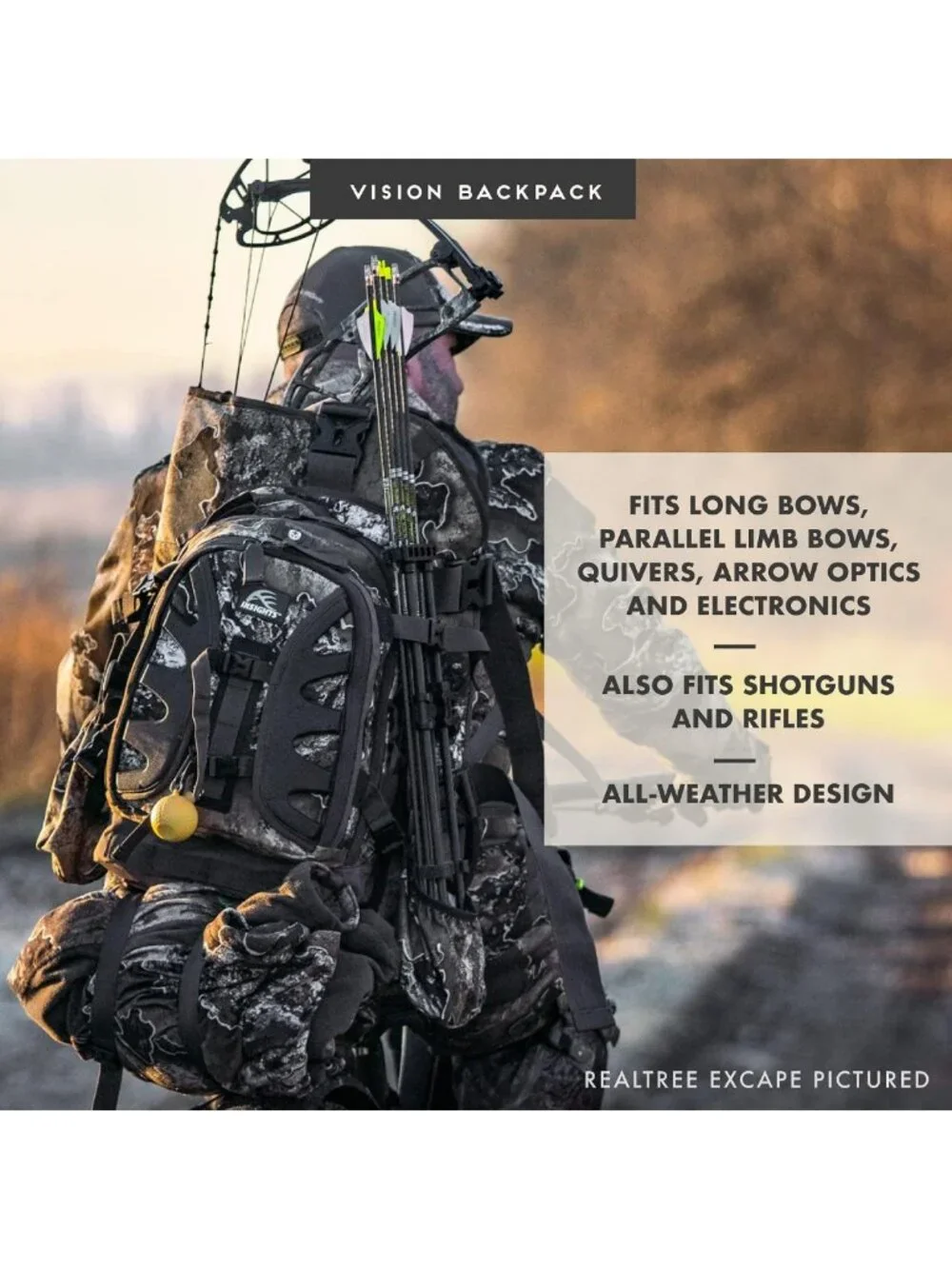 Camouflaged Vision Bow Pack - Lightweight Hunting Backpack, Realtree EDGE Design